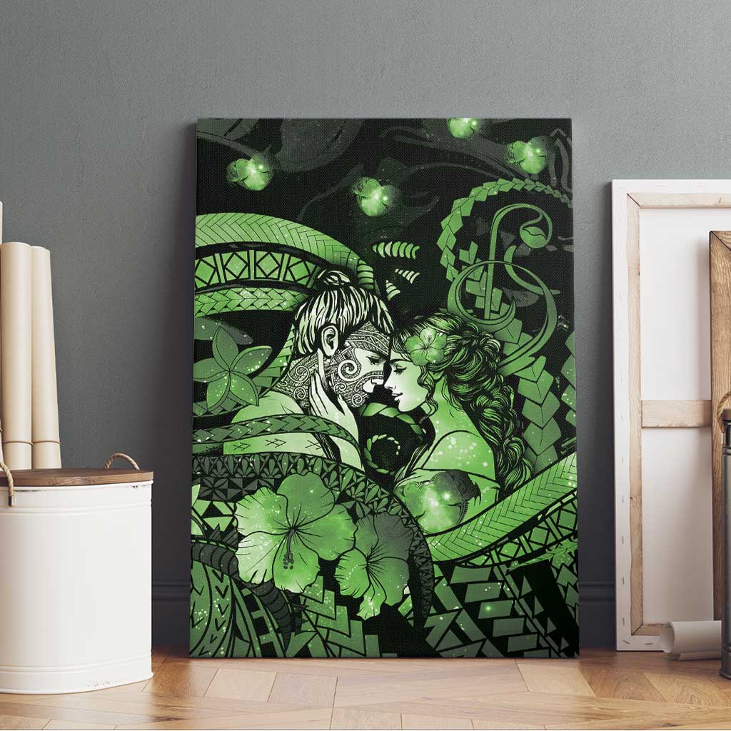 Maori Romantic Valentine Canvas Wall Art The Hongi Kiss Green Galaxy