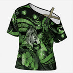 Personalised Maori Romantic Valentine Cross Shoulder Shirt The Hongi Kiss Green Galaxy