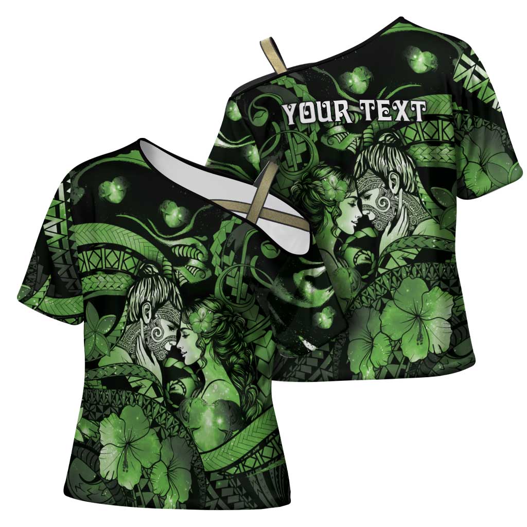 Personalised Maori Romantic Valentine Cross Shoulder Shirt The Hongi Kiss Green Galaxy
