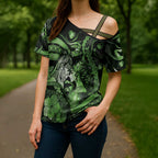 Personalised Maori Romantic Valentine Cross Shoulder Shirt The Hongi Kiss Green Galaxy