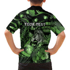 Personalised Maori Romantic Valentine Family Matching Long Sleeve Bodycon Dress and Hawaiian Shirt The Hongi Kiss Green Galaxy