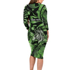 Personalised Maori Romantic Valentine Family Matching Long Sleeve Bodycon Dress and Hawaiian Shirt The Hongi Kiss Green Galaxy