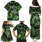 Personalised Maori Romantic Valentine Family Matching Puletasi and Hawaiian Shirt The Hongi Kiss Green Galaxy
