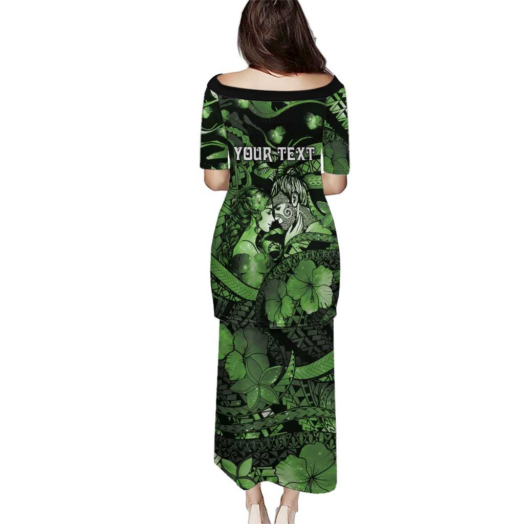 Personalised Maori Romantic Valentine Family Matching Puletasi and Hawaiian Shirt The Hongi Kiss Green Galaxy