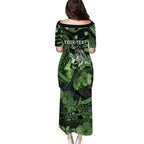 Personalised Maori Romantic Valentine Family Matching Puletasi and Hawaiian Shirt The Hongi Kiss Green Galaxy