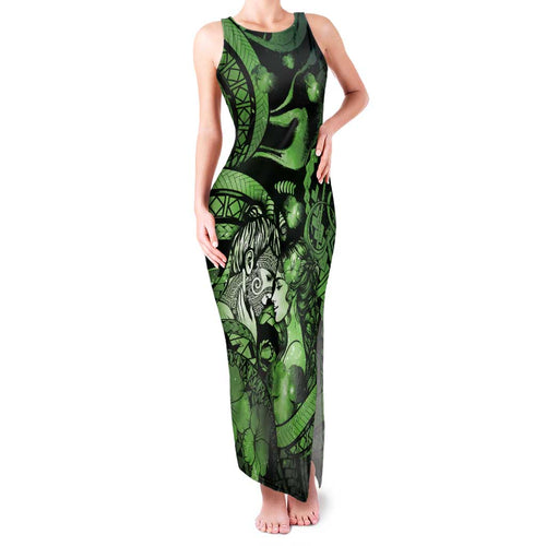 Personalised Maori Romantic Valentine Family Matching Tank Maxi Dress and Hawaiian Shirt The Hongi Kiss Green Galaxy