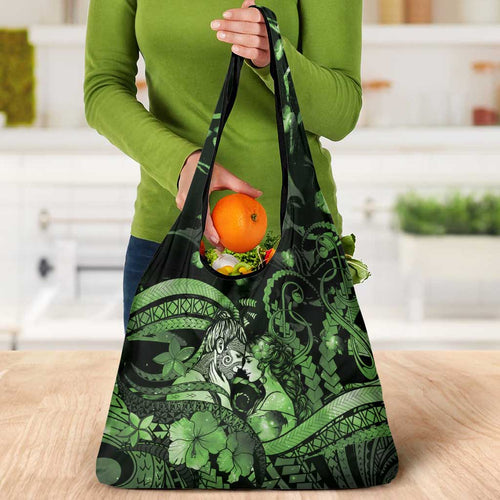 Maori Romantic Valentine Grocery Bag The Hongi Kiss Green Galaxy