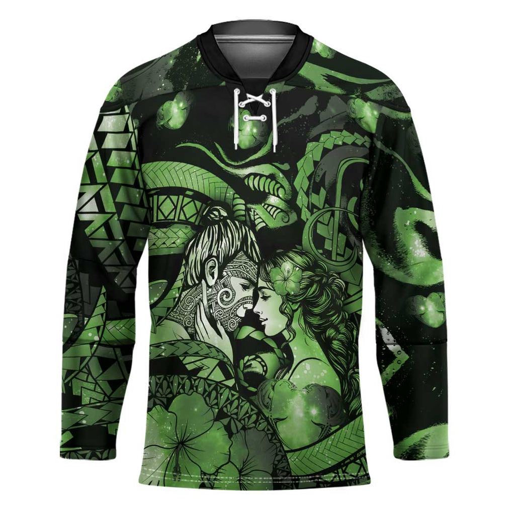 Personalised Maori Romantic Valentine Hockey Jersey The Hongi Kiss Green Galaxy