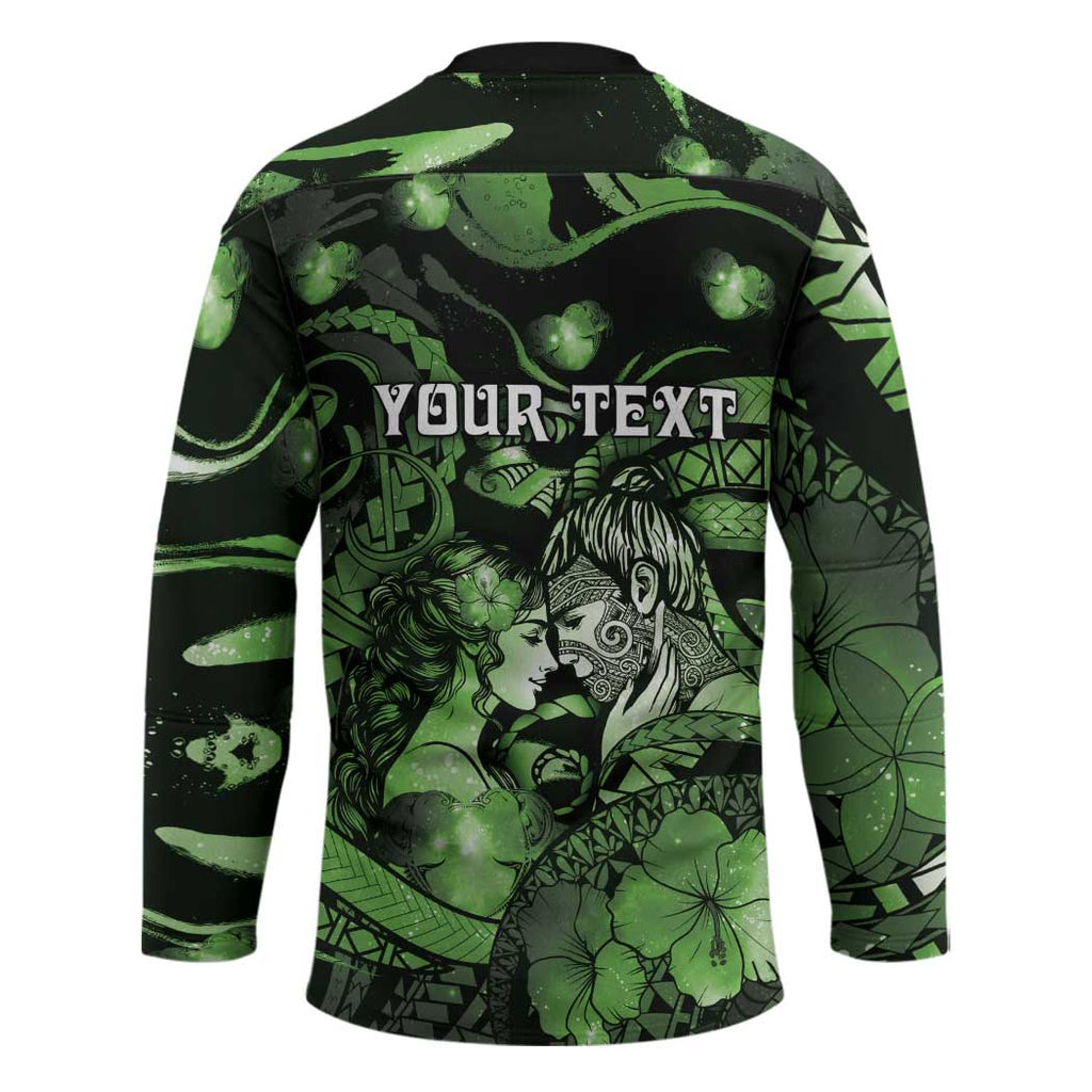 Personalised Maori Romantic Valentine Hockey Jersey The Hongi Kiss Green Galaxy
