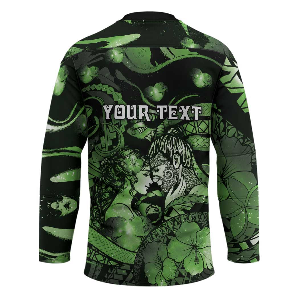 Personalised Maori Romantic Valentine Hockey Jersey The Hongi Kiss Green Galaxy