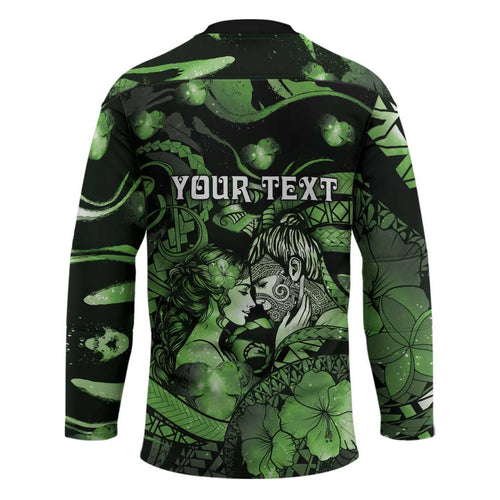 Personalised Maori Romantic Valentine Hockey Jersey The Hongi Kiss Green Galaxy
