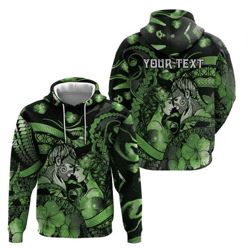 Personalised Maori Romantic Valentine Hoodie The Hongi Kiss Green Galaxy