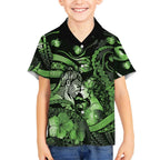 Personalised Maori Romantic Valentine Kid Hawaiian Shirt The Hongi Kiss Green Galaxy