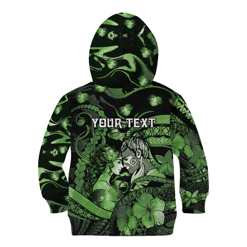 Personalised Maori Romantic Valentine Kid Hoodie The Hongi Kiss Green Galaxy