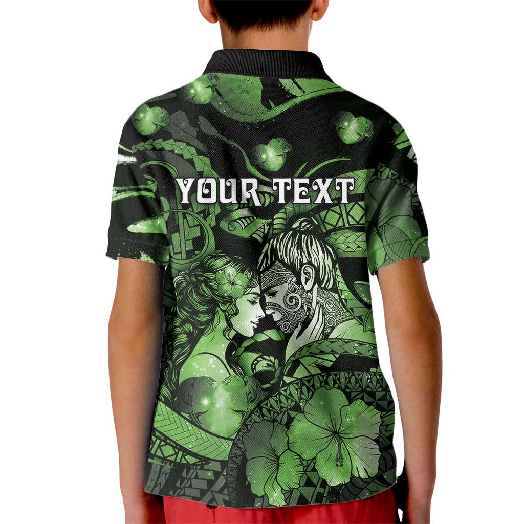 Personalised Maori Romantic Valentine Kid Polo Shirt The Hongi Kiss Green Galaxy