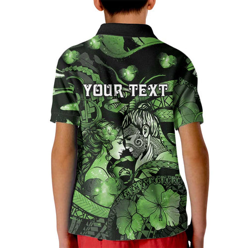 Personalised Maori Romantic Valentine Kid Polo Shirt The Hongi Kiss Green Galaxy