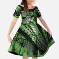 Personalised Maori Romantic Valentine Kid Short Sleeve Dress The Hongi Kiss Green Galaxy