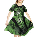 Personalised Maori Romantic Valentine Kid Short Sleeve Dress The Hongi Kiss Green Galaxy