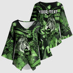 Personalised Maori Romantic Valentine Kimono Sleeve Blouse The Hongi Kiss Green Galaxy