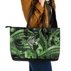 Maori Romantic Valentine Leather Tote Bag The Hongi Kiss Green Galaxy
