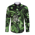 Personalised Maori Romantic Valentine Long Sleeve Button Shirt The Hongi Kiss Green Galaxy