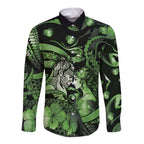 Personalised Maori Romantic Valentine Long Sleeve Button Shirt The Hongi Kiss Green Galaxy