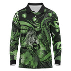 Personalised Maori Romantic Valentine Long Sleeve Polo Shirt The Hongi Kiss Green Galaxy