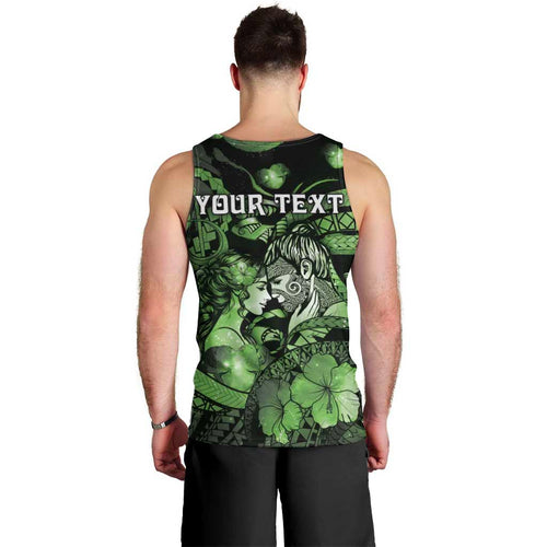 Personalised Maori Romantic Valentine Men Tank Top The Hongi Kiss Green Galaxy