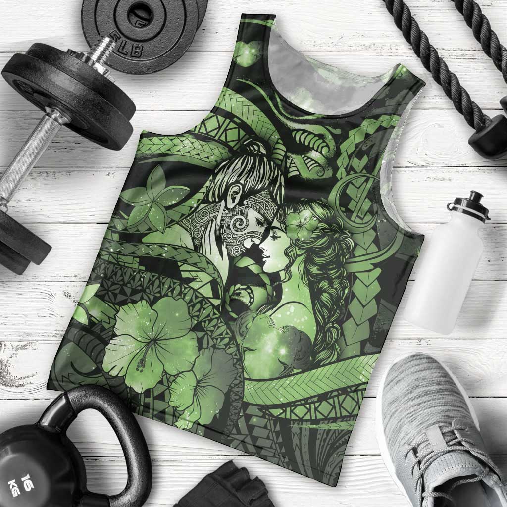 Personalised Maori Romantic Valentine Men Tank Top The Hongi Kiss Green Galaxy
