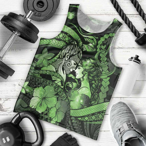 Personalised Maori Romantic Valentine Men Tank Top The Hongi Kiss Green Galaxy