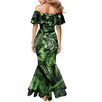 Personalised Maori Romantic Valentine Mermaid Dress The Hongi Kiss Green Galaxy
