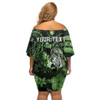 Personalised Maori Romantic Valentine Off Shoulder Short Dress The Hongi Kiss Green Galaxy
