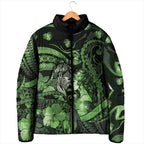 Personalised Maori Romantic Valentine Padded Jacket The Hongi Kiss Green Galaxy