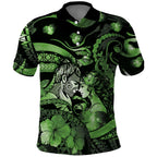 Personalised Maori Romantic Valentine Polo Shirt The Hongi Kiss Green Galaxy