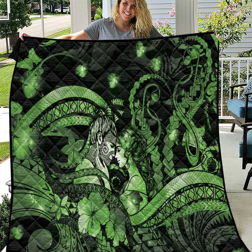 Maori Romantic Valentine Quilt The Hongi Kiss Green Galaxy