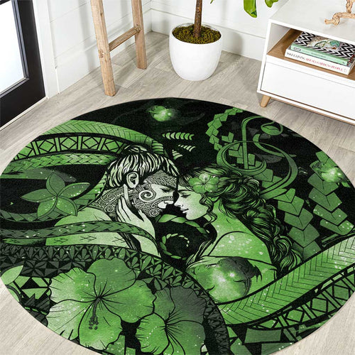Maori Romantic Valentine Round Carpet The Hongi Kiss Green Galaxy