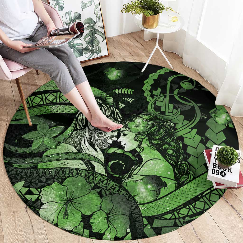 Maori Romantic Valentine Round Carpet The Hongi Kiss Green Galaxy