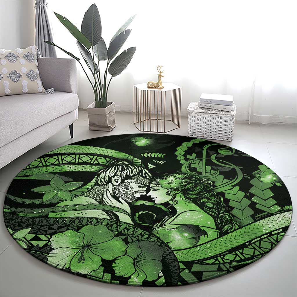 Maori Romantic Valentine Round Carpet The Hongi Kiss Green Galaxy