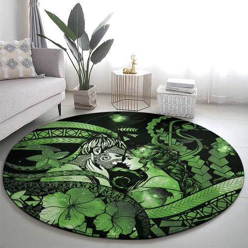 Maori Romantic Valentine Round Carpet The Hongi Kiss Green Galaxy