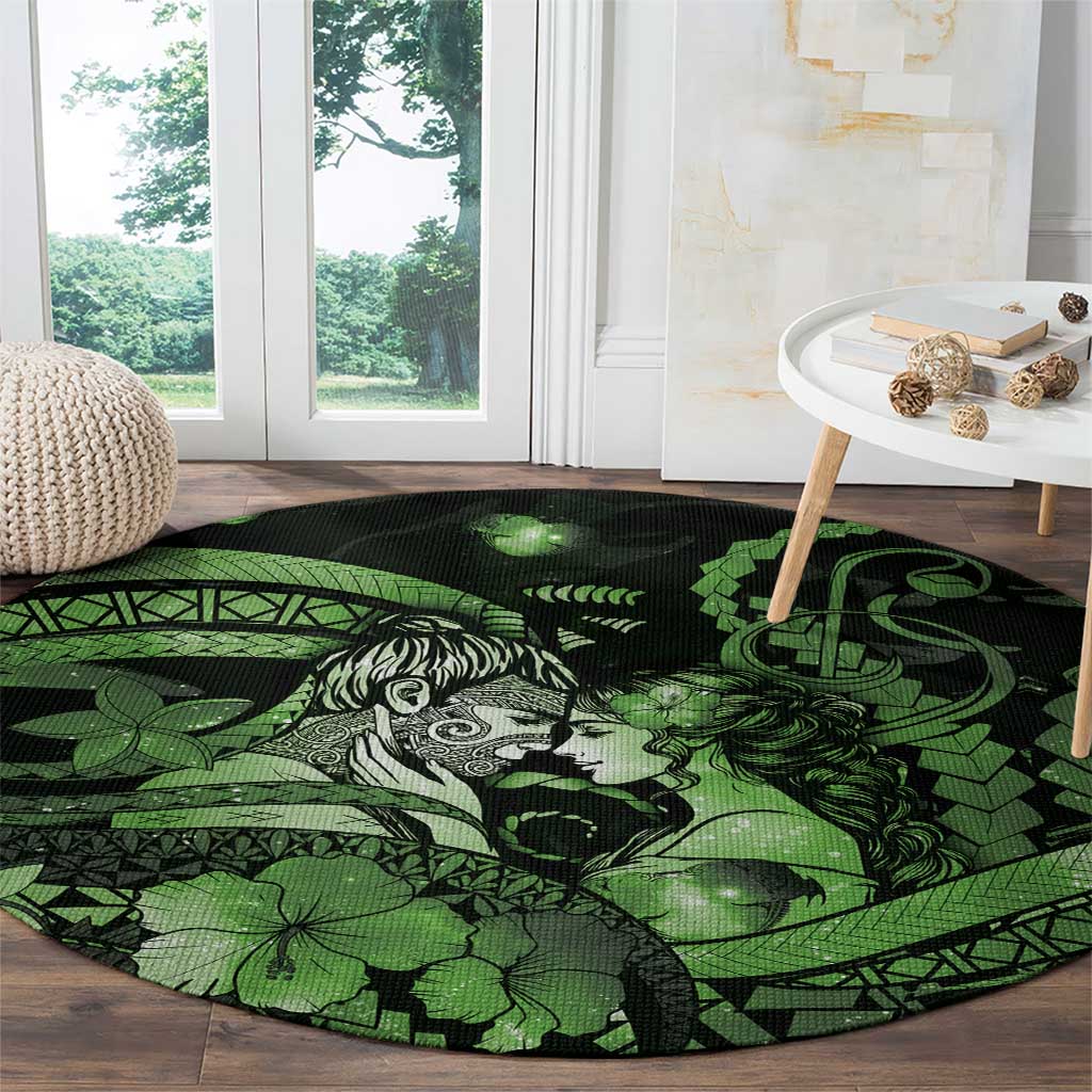 Maori Romantic Valentine Round Carpet The Hongi Kiss Green Galaxy