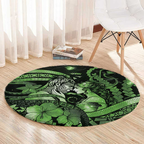 Maori Romantic Valentine Round Carpet The Hongi Kiss Green Galaxy