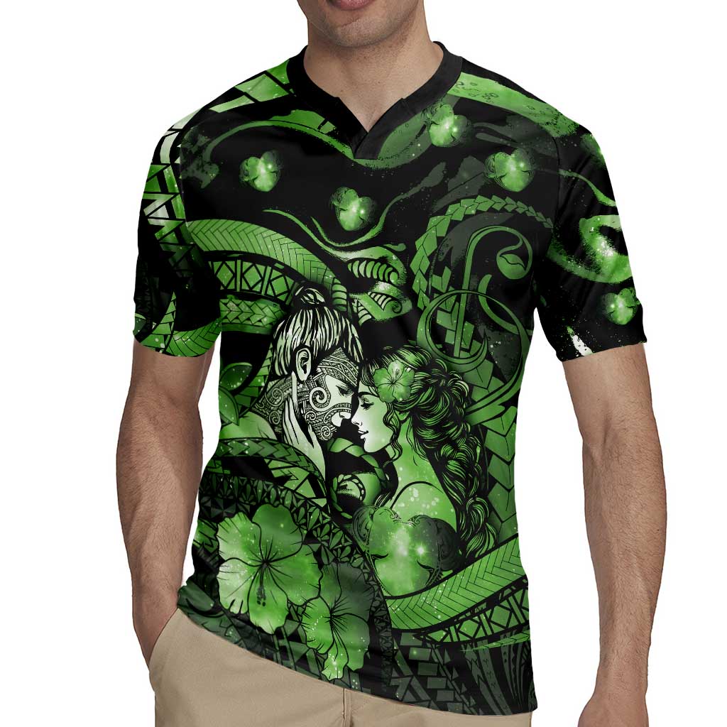 Personalised Maori Romantic Valentine Rugby Jersey The Hongi Kiss Green Galaxy