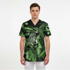 Personalised Maori Romantic Valentine Scrub Top The Hongi Kiss Green Galaxy