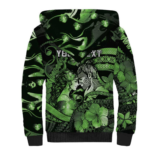 Personalised Maori Romantic Valentine Sherpa Hoodie The Hongi Kiss Green Galaxy