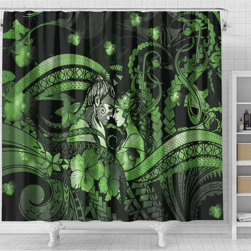 Maori Romantic Valentine Shower Curtain The Hongi Kiss Green Galaxy