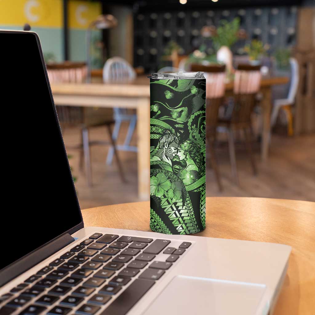 Personalised Maori Romantic Valentine Skinny Tumbler The Hongi Kiss Green Galaxy