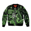 Personalised Maori Romantic Valentine Sleeve Zip Bomber Jacket The Hongi Kiss Green Galaxy