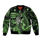 Personalised Maori Romantic Valentine Sleeve Zip Bomber Jacket The Hongi Kiss Green Galaxy