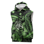 Personalised Maori Romantic Valentine Sleeveless Hoodie The Hongi Kiss Green Galaxy