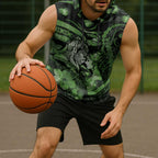 Personalised Maori Romantic Valentine Sleeveless Hoodie The Hongi Kiss Green Galaxy